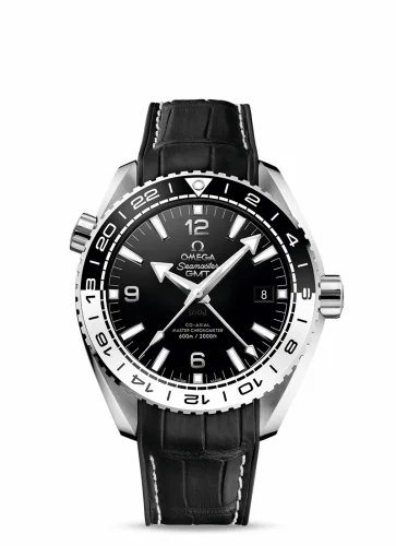 Omega Seamaster Planet Ocean 600M Co-Axial 43.5 Master Chronometer GMT Stainless Steel / Black White / Alligator 215.33.44.22.01.001 (21533442201001)